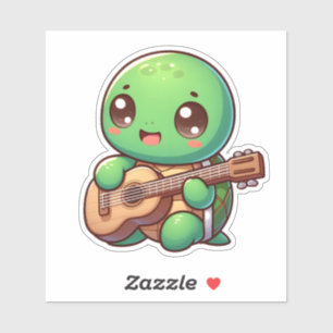 Cute Chibi Turtle Spelar Guitar Klistermärken