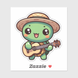 Cute Chibi Turtle Spelar Guitar Klistermärken