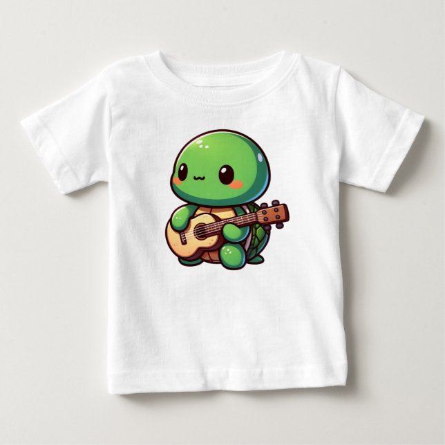 Cute Chibi Turtle Spelar Guitar T Shirt (Framsida)