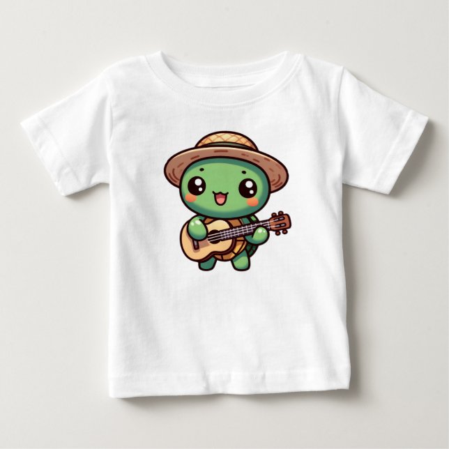 Cute Chibi Turtle Spelar Guitar T Shirt (Framsida)