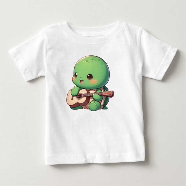 Cute Chibi Turtle Spelar Guitar T Shirt (Framsida)
