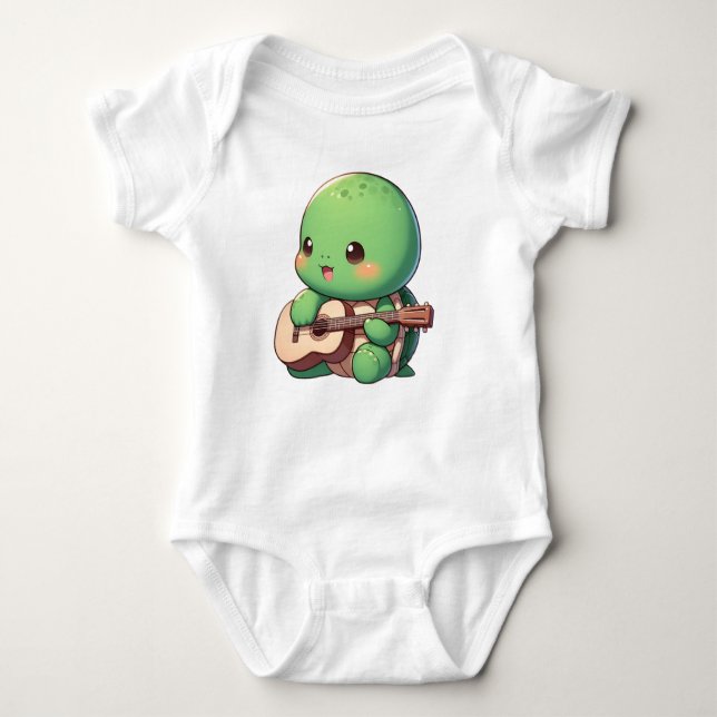 Cute Chibi Turtle Spelar Guitar T Shirt (Framsida)