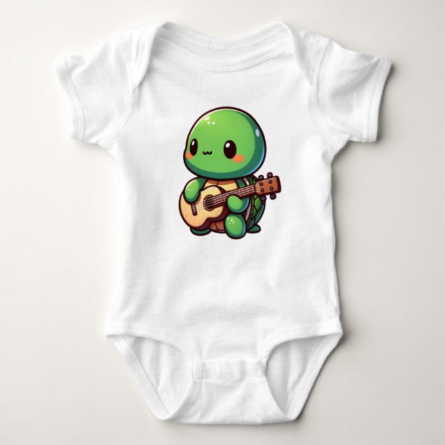 Cute Chibi Turtle Spelar Guitar T Shirt (Framsida)