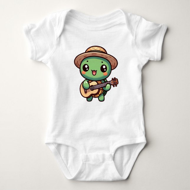 Cute Chibi Turtle Spelar Guitar T Shirt (Framsida)