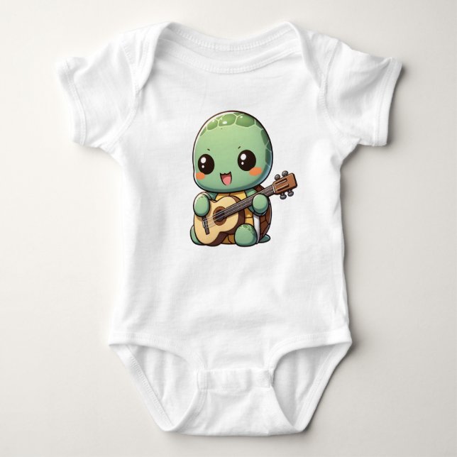 Cute Chibi Turtle Spelar Guitar T Shirt (Framsida)