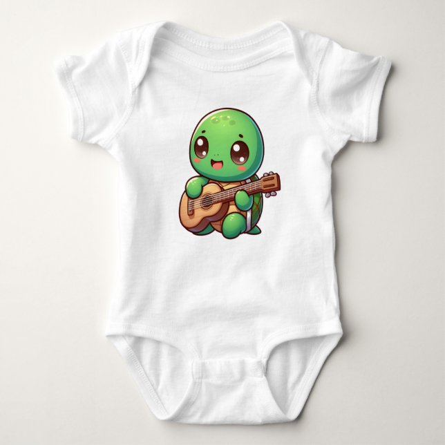 Cute Chibi Turtle Spelar Guitar T Shirt (Framsida)