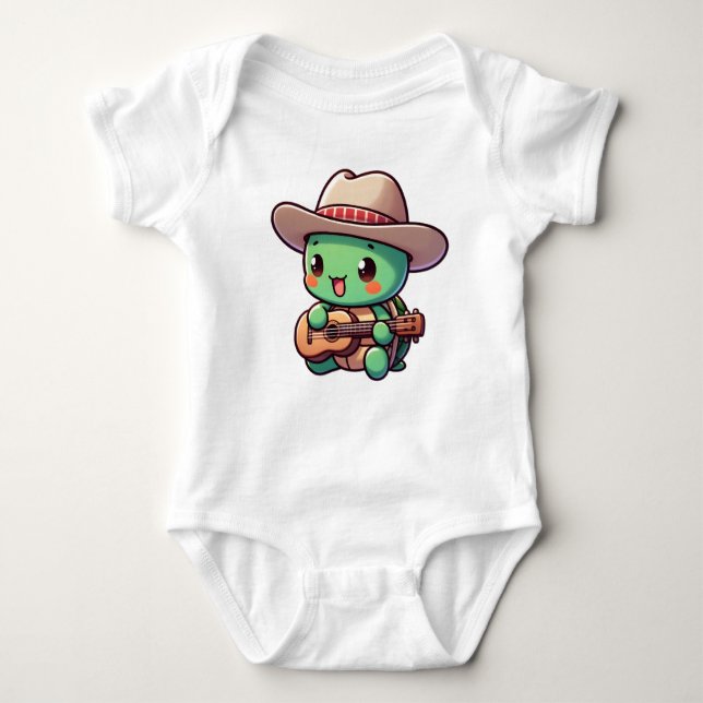 Cute Chibi Turtle Spelar Guitar T Shirt (Framsida)