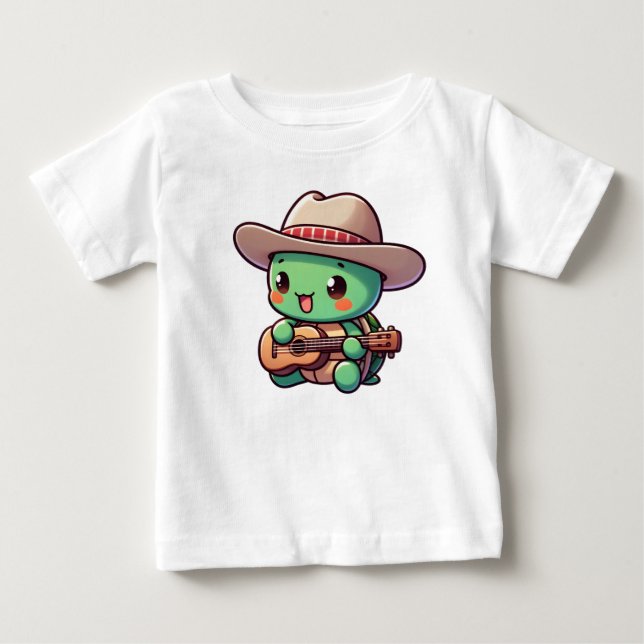 Cute Chibi Turtle Spelar Guitar T Shirt (Framsida)
