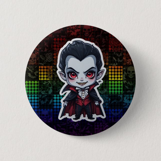 Cute Chibi Vampire Halloween Character Sticker Knapp (Framsida)