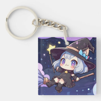 Cute Chibi Witch Flying in the Night Sky
