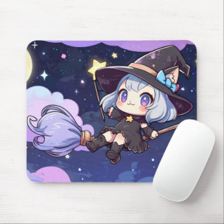 Cute Chibi Witch Flying in the Night Sky – Whimsic Musmatta