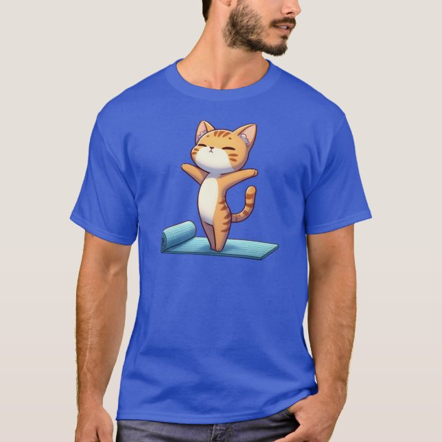 Cute Chibi Yoga Cat funny T Shirt (Framsida)