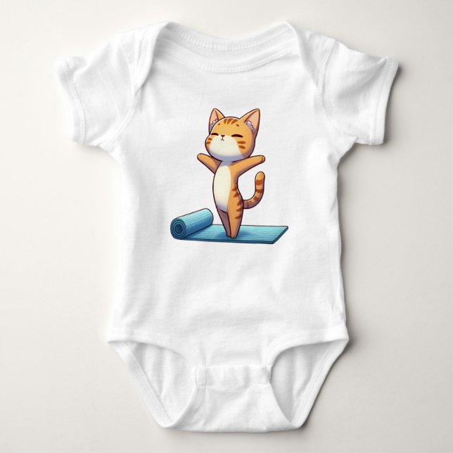 Cute Chibi Yoga Cat T Shirt (Framsida)