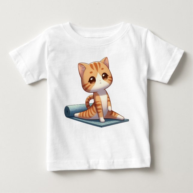 Cute Chibi Yoga Cat T Shirt (Framsida)