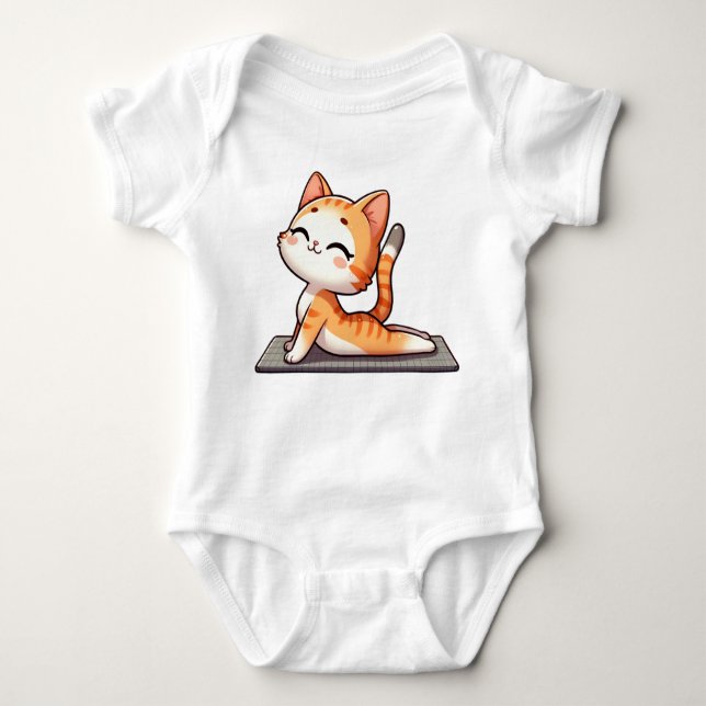 Cute Chibi Yoga Cat T Shirt (Framsida)
