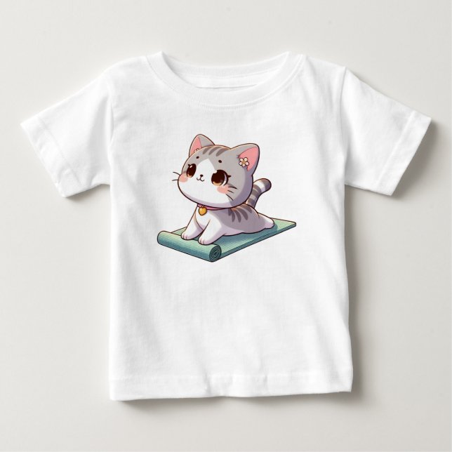 Cute Chibi Yoga Cat T Shirt (Framsida)