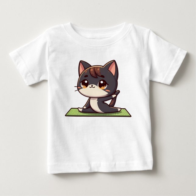 Cute Chibi Yoga Cat T Shirt (Framsida)