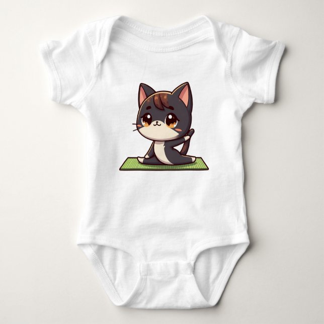 Cute Chibi Yoga Cat T Shirt (Framsida)