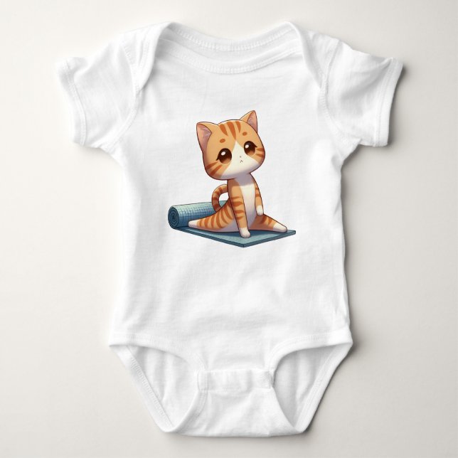 Cute Chibi Yoga Cat T Shirt (Framsida)
