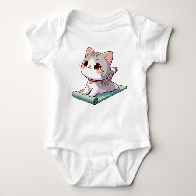 Cute Chibi Yoga Cat T Shirt (Framsida)