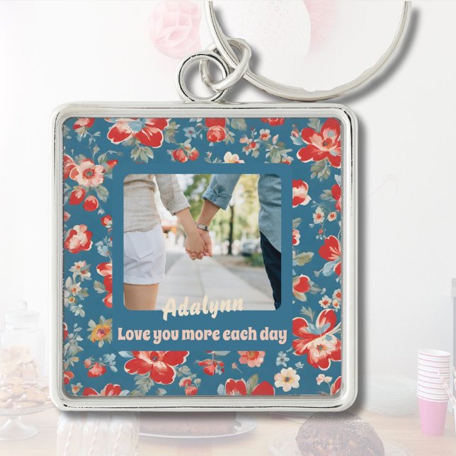 Cute Chic 1-årsbidrag för flickvän Fyrkantig Silverfärgad Nyckelring (Cute Chic 1 Year Anniversary Gifts for Girlfriend)