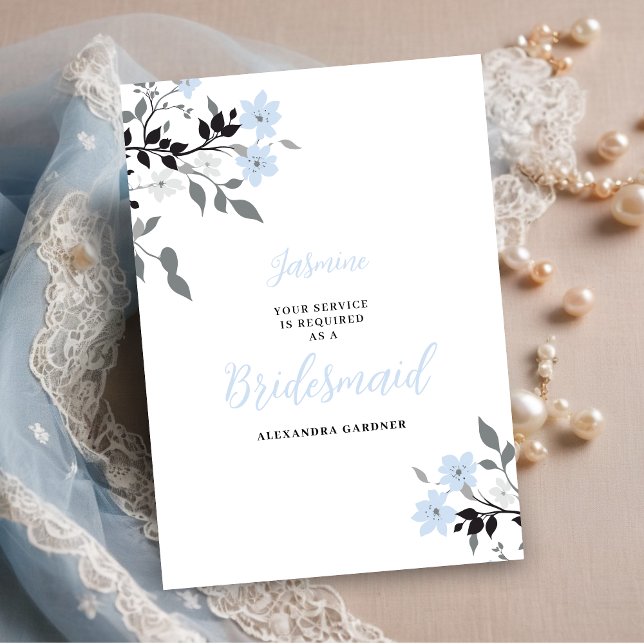 Cute Chic Blue Floral Bunch Wedding Bridesmaid Inbjudningar (Exquisite Sophisticated Pale Blue Floral Bunch Wedding Bridesmaid Proposal Card.)
