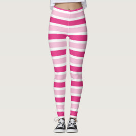 Cute Chic Classic Rosa, Shock rosa och vitt Rand Leggings