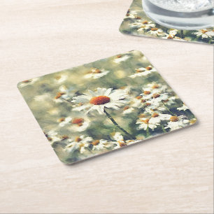 Cute Chic Colorful Summer Daisys Flower Mönster Underlägg Papper Kvadrat