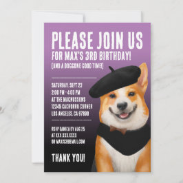 Cute Chic Corgi Hund Wearing Beret & Bandana Inbjudningar