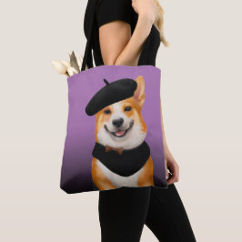 Cute Chic Corgi Hund Wearing Beret & Bandanna Tygkasse