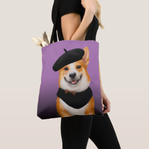 Cute Chic Corgi Hund Wearing Beret & Bandanna Tygkasse