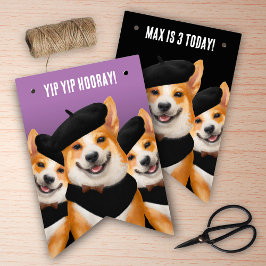 Cute Chic Corgis Yip Yip Hooray Grattis på födelse Vimplar
