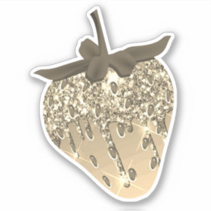 Cute Chic Girly Guld Aesthetic Glitter Strawberry Klistermärken