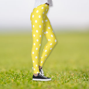 Cute Chic Gult White Polka dots Mönster Mode Leggings