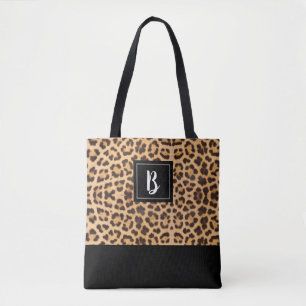 Cute Chic Leopard Animal Print Brown Black Initial Tygkasse