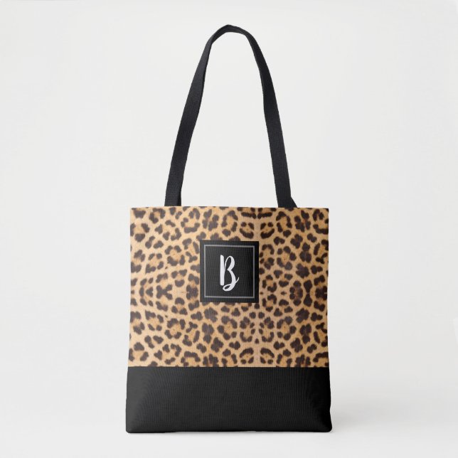 Cute Chic Leopard Animal Print Brown Black Initial Tygkasse (Framsida)