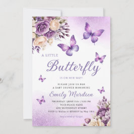 Cute Chic Lila Blommigt Butterfly Girl Baby Shower Inbjudningar