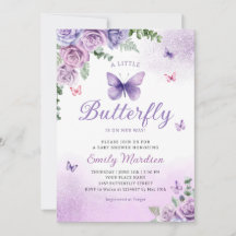 Cute Chic Lila Blommigt Butterfly Girl Baby Shower