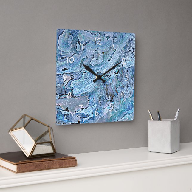 Cute Chic Lila Blue Faux Sea Snäcka Mönster Fyrkantig Klocka (Kontor)