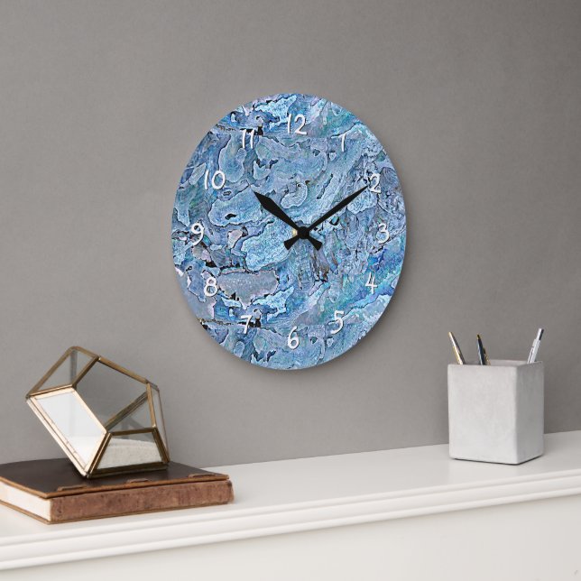 Cute Chic Lila Blue Faux Sea Snäcka Mönster Stor Klocka (Kontor)