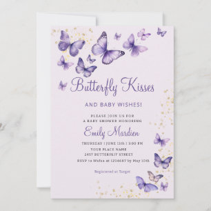Cute Chic Lila Butterfly kysser Baby Shower Inbjudningar