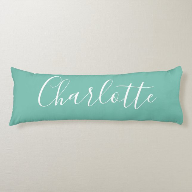 Cute Chic Minimalist Calligraphy Namn Mint Teal  Kroppskudde (Framsidan)