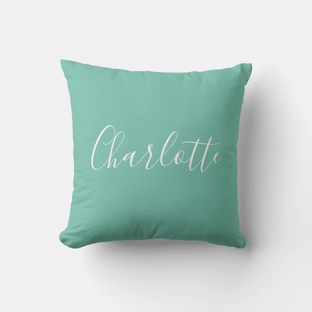 Cute Chic Minimalist Calligraphy Namn Mint Teal   Kudde (Framsida)