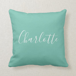 Cute Chic Minimalist Calligraphy Namn Mint Teal Kudde