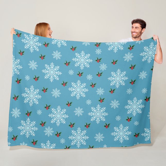 Cute Chic Modern Snöflingor jul Mönster Fleecefilt (På plats)