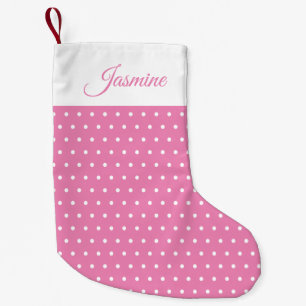 Cute Chic Namn Rosa och White Polka Dot Liten Julstrumpa