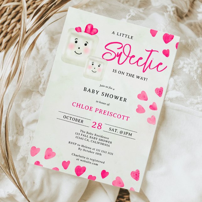 Cute chic pastel Little Baby hearts babydusch Inbjudningar (Cute chic pastel little sweetie hearts baby shower invitation)