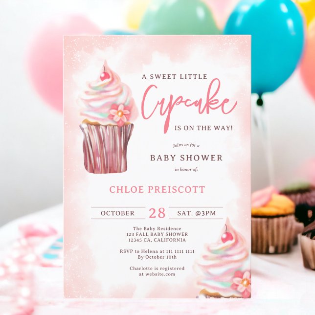 Cute chic pastel söt liten cupkakerdusch inbjudningar (Cute chic pastel sweet little cupcake baby shower invitation)