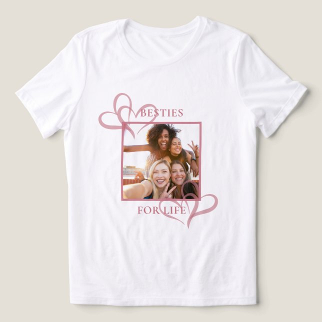 Cute Chic Pink Hearts Besties Photo Galentine's T Shirt (Design Framsida)