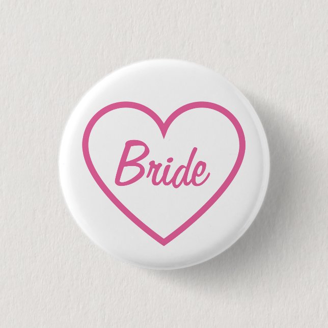 Cute Chic Rosa Bride Cursive Script Heart Knapp (Framsida)